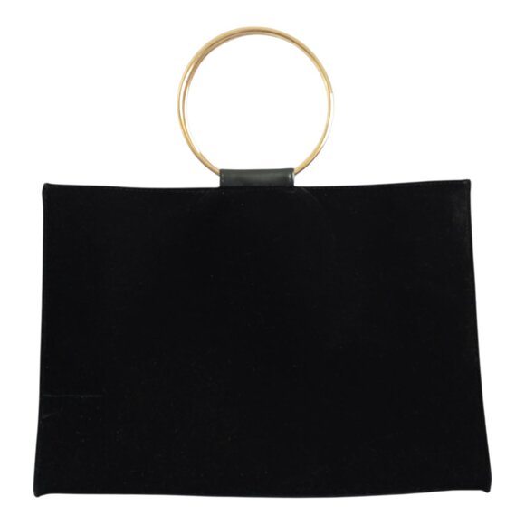 Caroline Herrera Large Black Velvet Velour Double Hoop Handle Tote Bag Purse - Picture 4 of 8